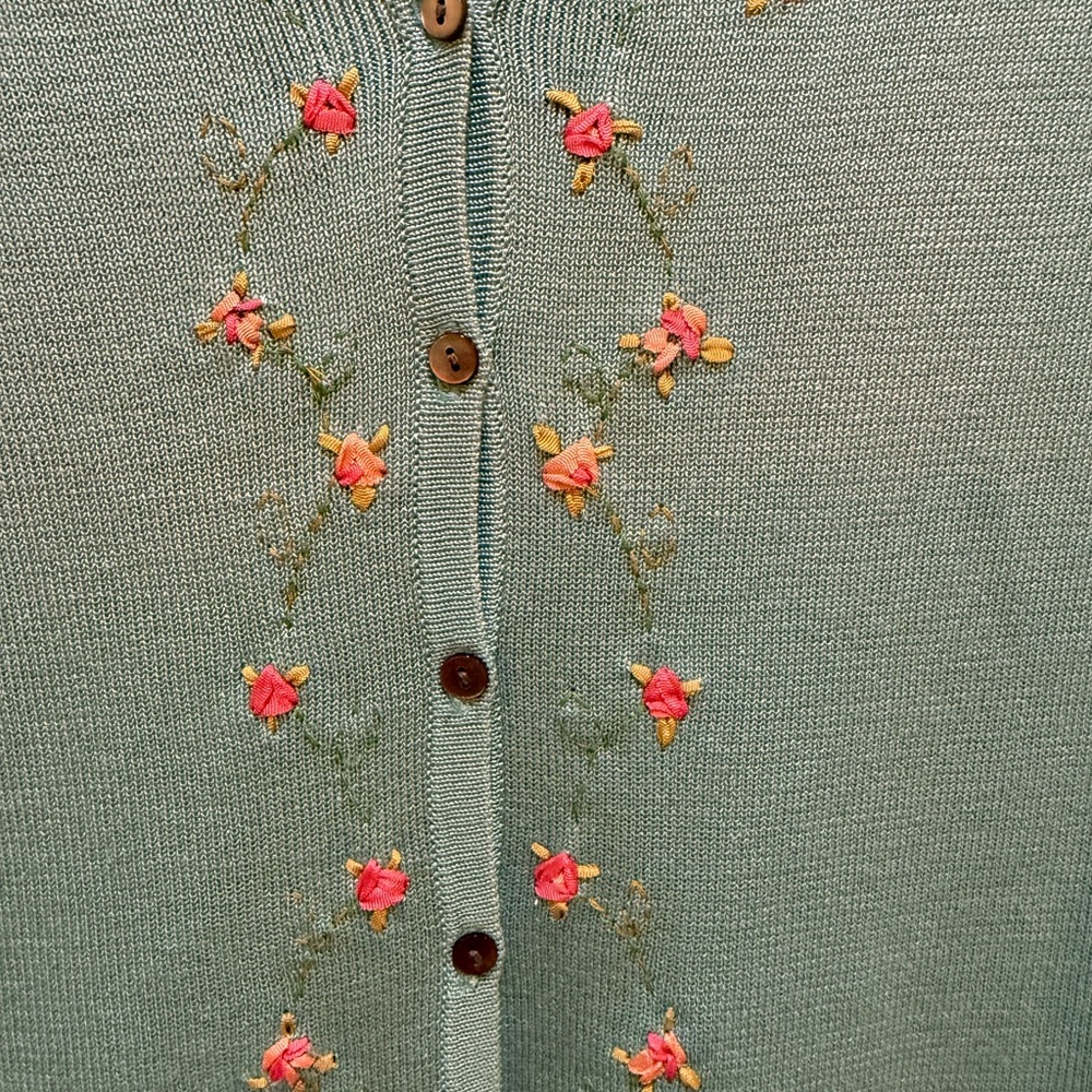 Ann Taylor Blue Knit Cardigan with Floral Embroidery - Picture 2 of 8